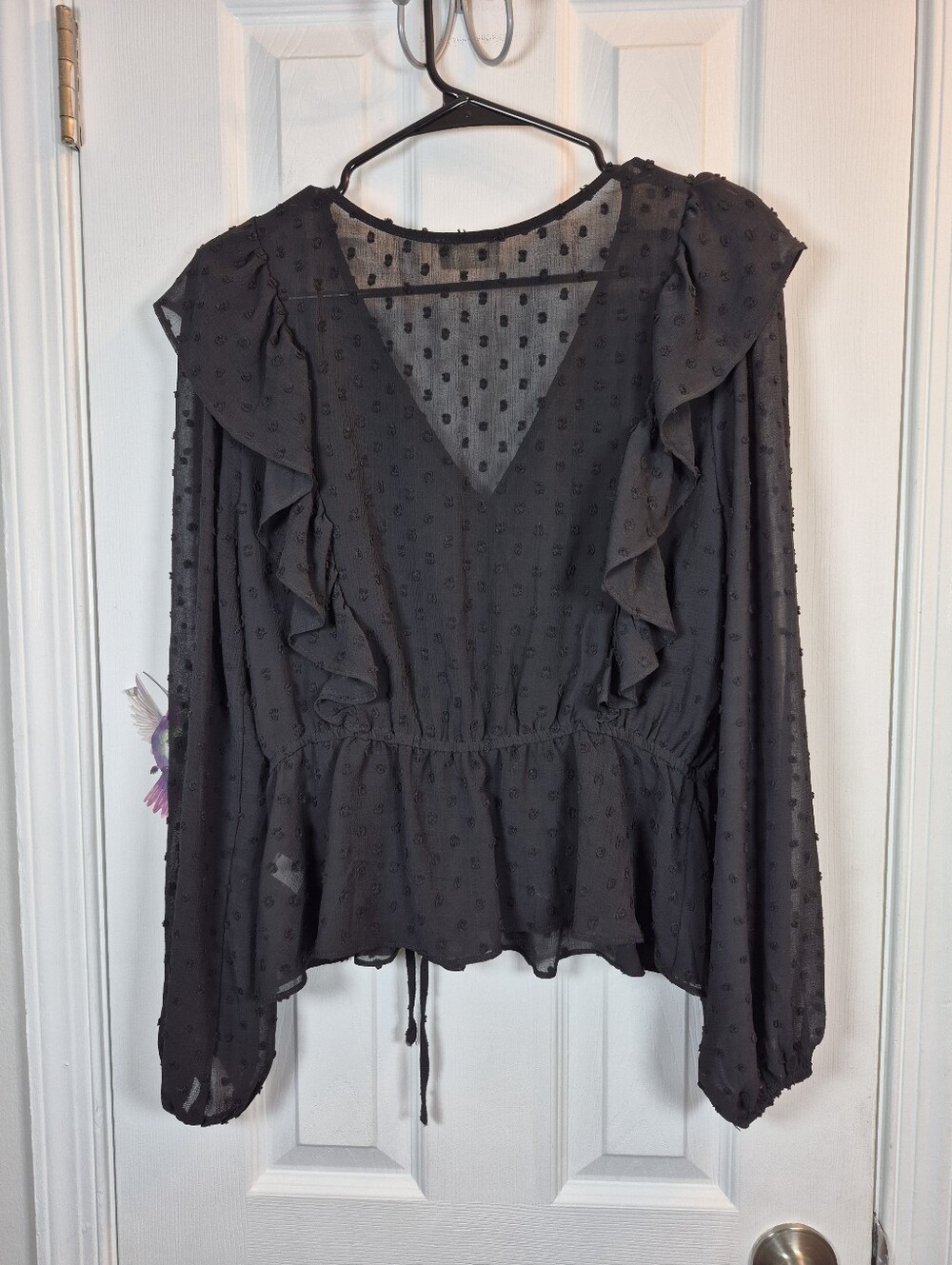 So Black Swiss Dot Sheer Ruffle Top Vamp Romantic Dark Coquette L - Picture 2 of 6